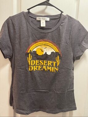 In Bloom Charcoal Graphic Tee with Yellow & Orange Desert Print